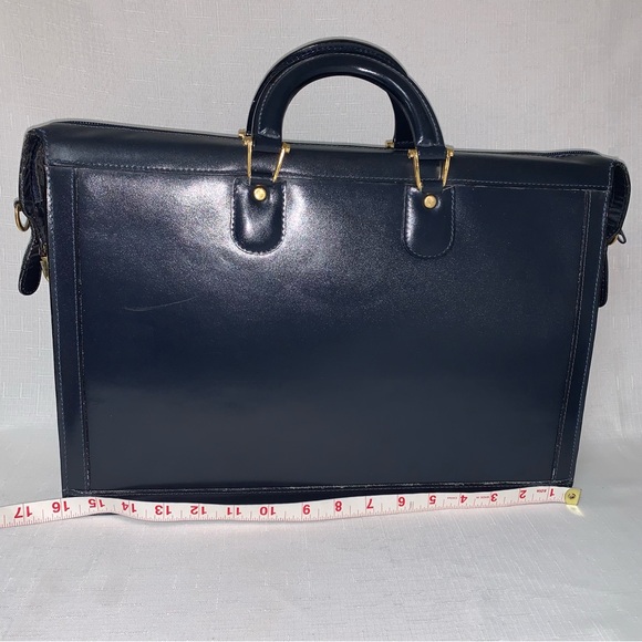 VINTAGE Atlantic Leather Briefcase Crossbody Handbag Navy Blue Attaché Case Luxe - Picture 12 of 15